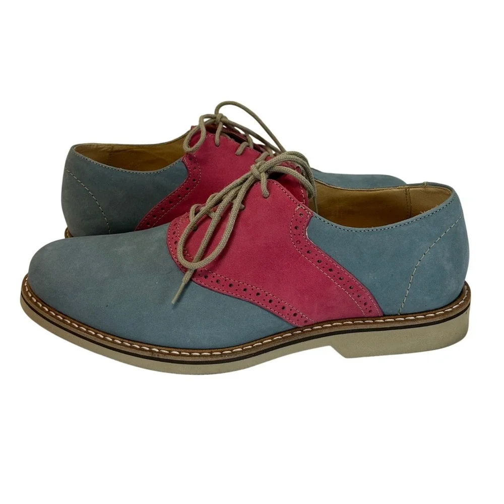 1901 Mens Blue Pink Leather Suede Saddle Oxford Brogue Shoes M23109 Size 9.5M